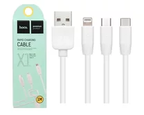 Кабель 3в1 Hoco X1 Lightning+microUSB+type-C - USB белый, 1м