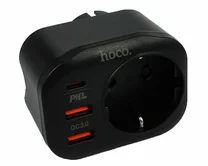 Сет адаптер Hoco NS3, 2 USB, 1 USB-C, 1 розетка, черный